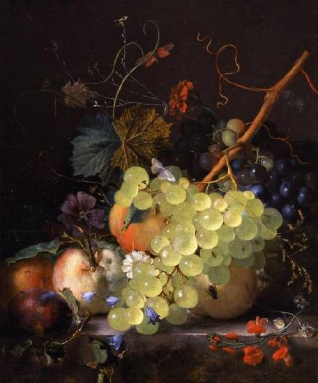Jan van Huysum Still-life of grapes and a peach on a table-top oil painting image